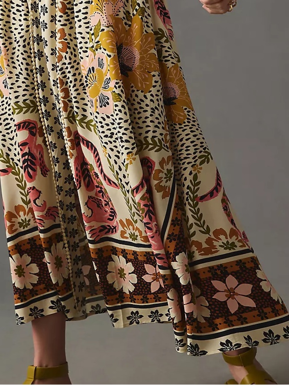 NWT Farm Rio Anthropologie Safari Maxi Skirt Tiger Animal Boho Tropical Cream M - Picture 6 of 8